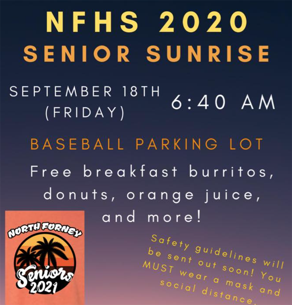 NFHS 2020 Senior Sunrise will be September 18th.